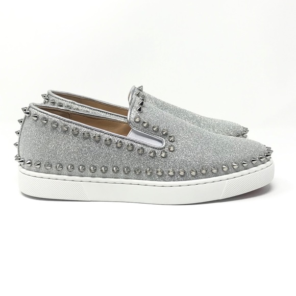 Brand New Christian Louboutin Pik Boat Flat Silver - Picture 2 of 7